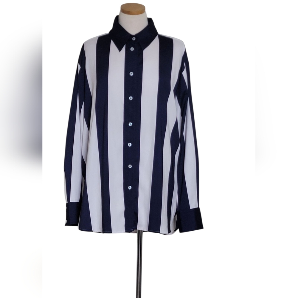 Lane Bryant Stripe Button-Down Collared Blouse - image 7